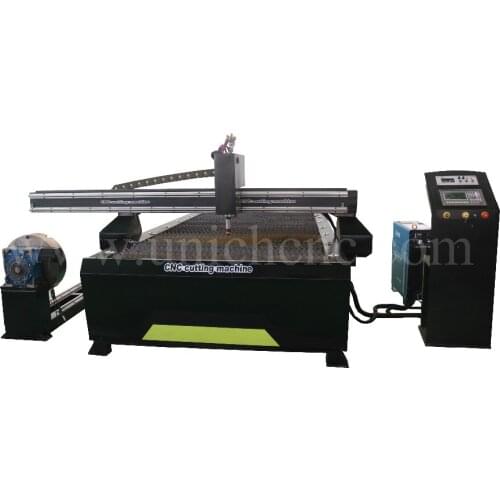 Jinan UNICH desktop table type plasma metal cutting machine with rotary axis to cut round pipe