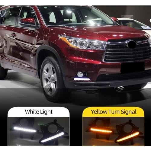 1 Set LED DRL Daytime Running Lights Daylight Fog Lamp cover Fog light Turn signal For Toyota Highlander 2014 2015 2016 2017