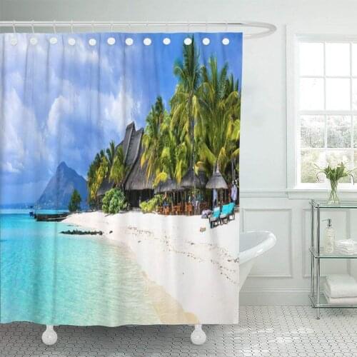 Blue Amazing White Beaches of Mauritius Island Tropical Vacation Shower Curtain Waterproof Polyester Fabric 72 x 72 Inches Set
