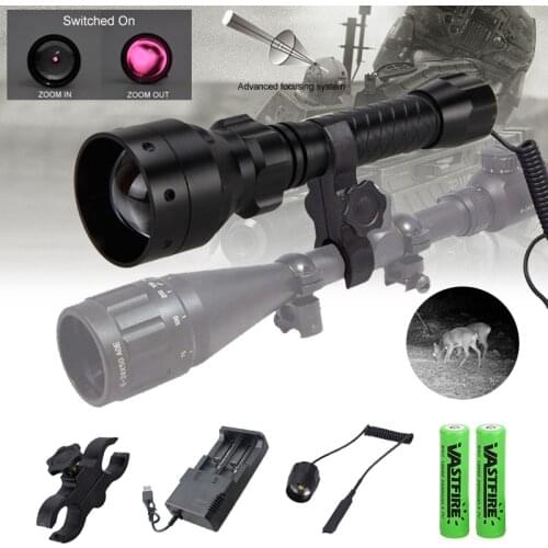 T50 IR 50mm Lens Zoomable Infrared Light IR Hunting Torch Black 850nm IR Night Vision illuminator For 18650 + Rifle Scope