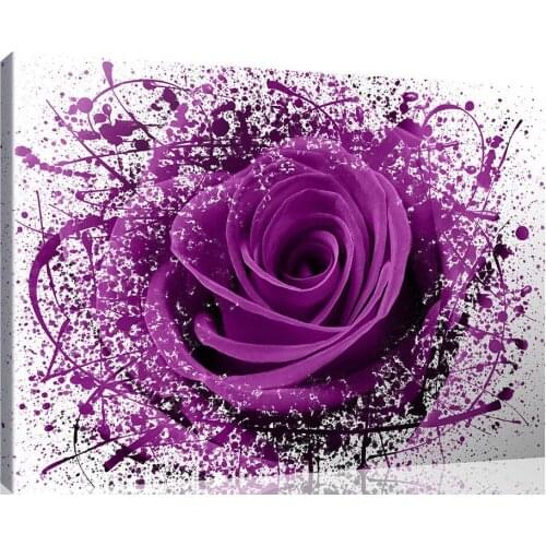 Flower Floral Canvas Oil Paintings Hanging Craft Ornament Wall Decor Large Elegant Home Office Bar Art Purple Rose