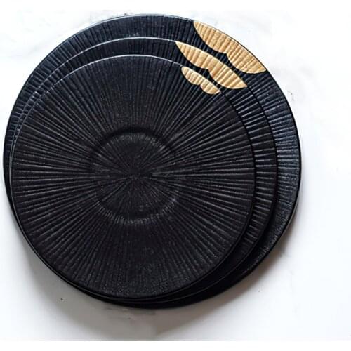 Ceramic Plate Tableware Meal Retro Round Dinner Service Black Sushi Dish Bone China Dinnerware Restaurant Home Kitchen Supplies