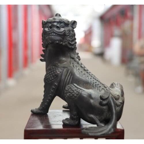 China Copper Bronze Fengshui Wealth Evil Spirit Auspicious Foo Dog Lion Statue
