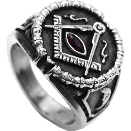 Cool Fashion New Retro Freemason Masonic Red Crystal Master Sun Moon Masonic Ring Men Women