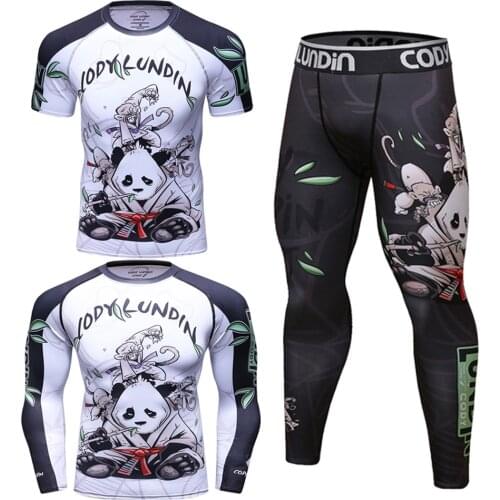 Jiu Jusit Rashguard T-shirts+Pants Sets Mens MMA Clothing Sportswear Suits Bjj Kickboxing Tights Gym Clothes Workout Joggings