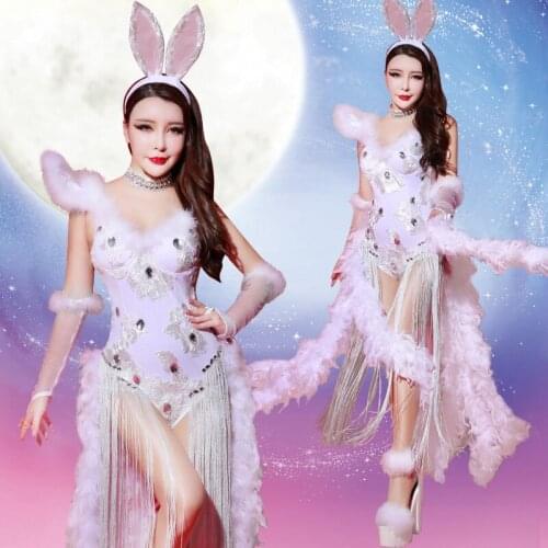 Halloween party cosplay costume Sexy nightclub bar adult ds costume dj female singer steel tube stage bunny uniform set