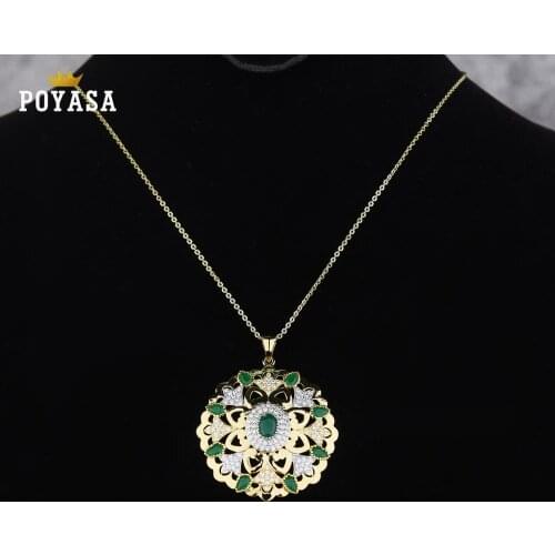 Moroccan Caftan wedding gold Pendant for women green and red stone fashion jewelry copper high quality pendant