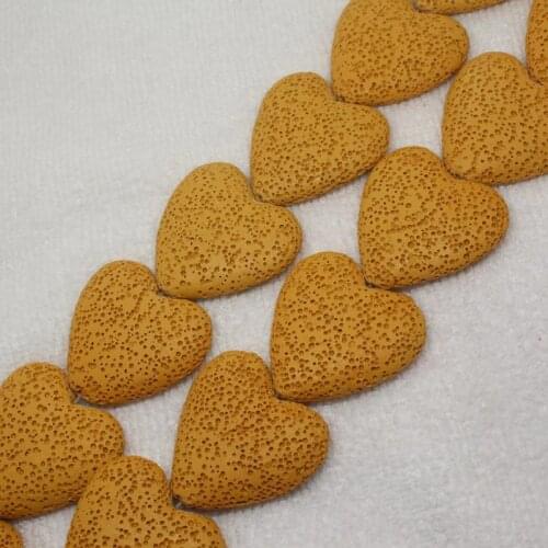 Mini. order is $7!35mm Natural Yellow Volcanic Rock Lava Stone Heart Loose Beads 15"