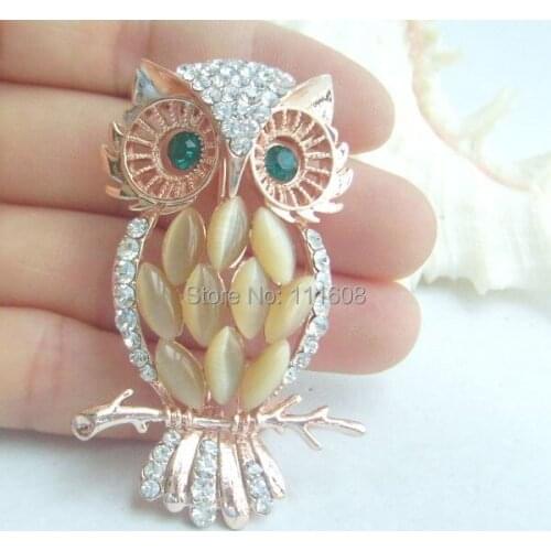 Fashion Costume Jewelry Rhinestone Crystal Bird Owl Brooch Pin 2.36" EE06359C5