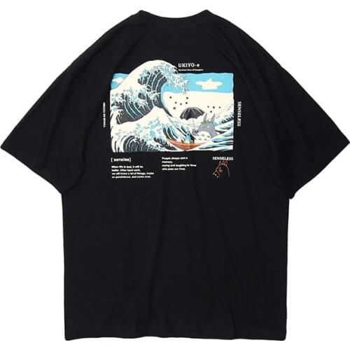 Mens Korean Fashions Cat Print T Shirts 2020 Summer Mens Cartoon Japanese Streetwear Graphic T-shirts Vintage Tops Tees