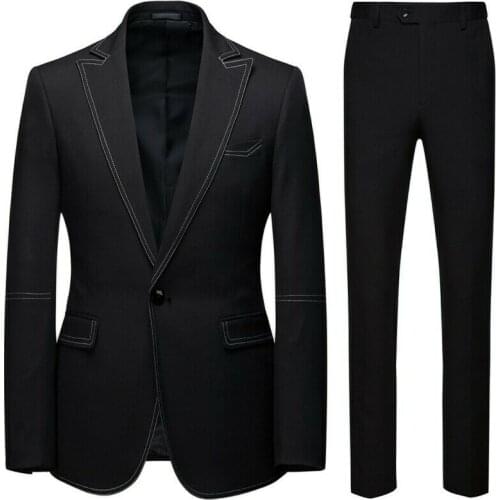 Mens Business Slim Professional Suit Korean Groom Wedding One button Blazer 2 pieces(Jacket & Pant) custom design clothing N54