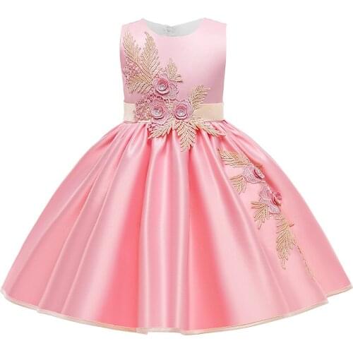 3-10 years girl dress sweet satin applique princess dress birthday wedding party dress stage costume girl dress children dress