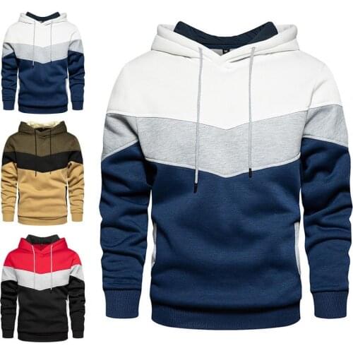 Patchwork Pockets Pullover Hoodie Autumn Winter Long Sleeve Hooded Plush Cotton Blend Men Sweatshirt Outwear