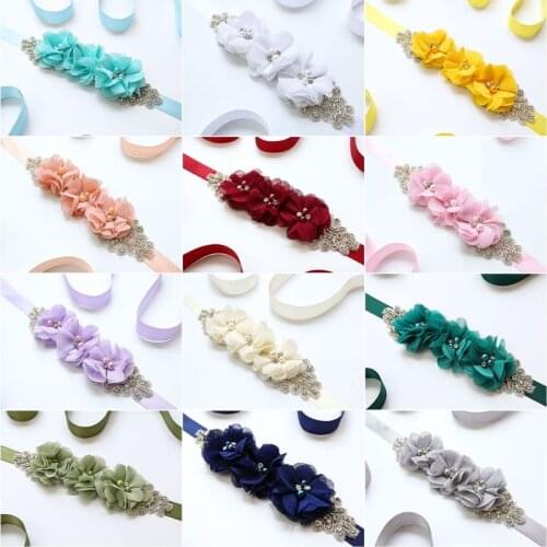 New Fashion Women Girls Waist Belts Long Ribbon Chain Flower Belt Wedding Bridal Waistband For Party Dress Accessories