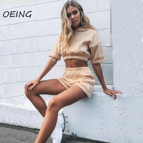 Womens 2pc Tracksuit Sets Summer Crop Tops and Shorts Breathale Workout Jogging Suits