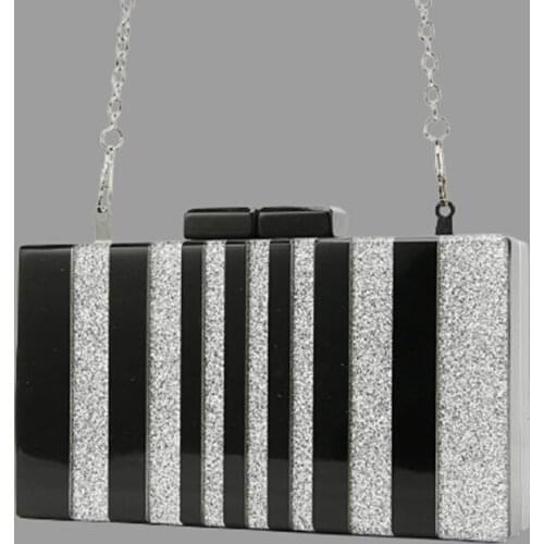 Women Shoulder Bag Female Retro Daily Causal Totes Lady Elegant Shopping Handbag Acrylic Box Striped Clutches Bags Purse Wallet
