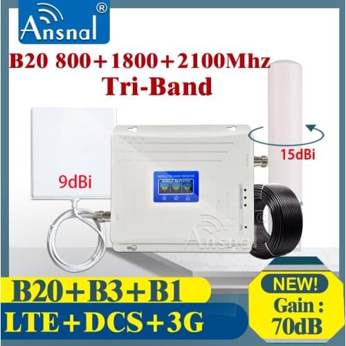 B20 LTE 800 1800 2100Mhz Tri-Band 4G Cellphone Repeater GSM 2g 3g 4g Cellular Amplifier 4G Network Signal Booster LTE WCDMA DCS