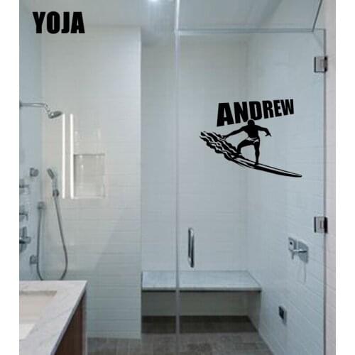 YOJA 21x26.3CM Fun Bathroom Glass Decal Home Surfing Decorative Wall Stickers G2-0296