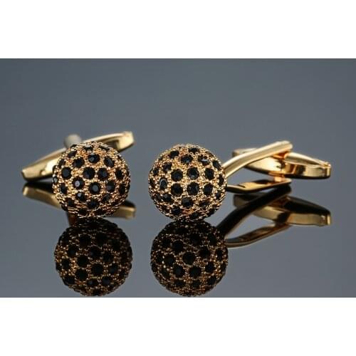 Brand gold black Crystal Ball Cuff link Wholesale Buttons designer High Quality shirt cufflinks for mens Best Wedding party Gift