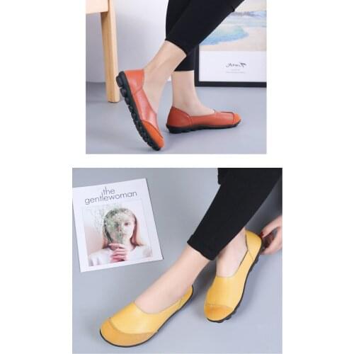 Womens Flat Leather Shoes, Womens Cowhide Soft-soled Non-slip and Breathable Leather Shoes, Walking Flat Shoes for The Elderly