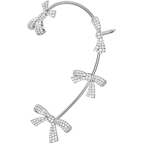 SLJELY Luxury Designer Fashion 925 Sterling Silver Dream Bowknot Ear Cuff Micro 5A Zirconia Stones Clip Earring 1pc for Women