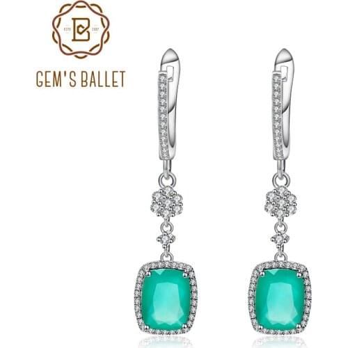 Gems Ballet Natural Green Agate Solid 925 Sterling Silver 4.43ct Gorgeous Fine Jewelry Drop Earrings For Women New Fashion