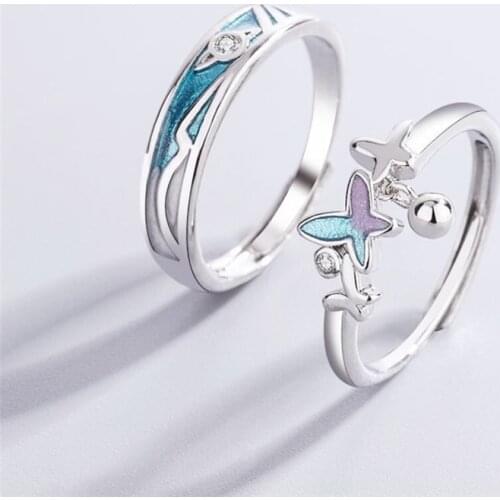Sole Memory Sweet Romantic Cute Drip Glaze Butterfly Couple Ring 925 Sterling Silver Female Resizable Opening Rings SRI934