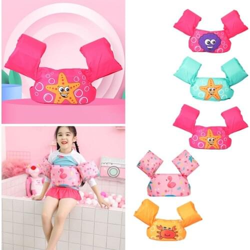 Cartoon Baby Swim Vest with Shoulder Harness Arm Wing Pool Floats Life Jackets Sea Beach Toddler Swim Aid Floats for Age 2-8