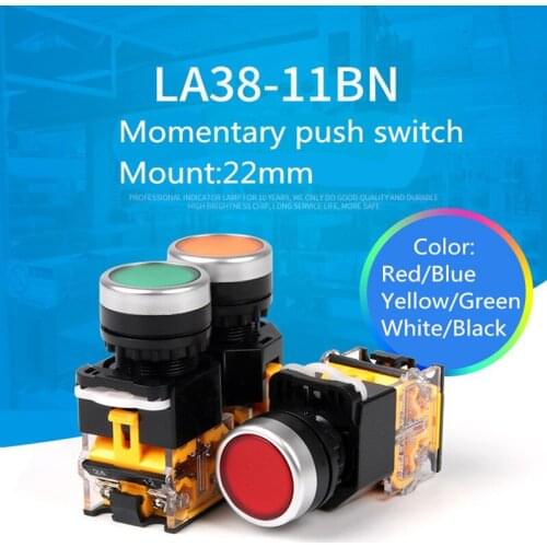 5pcs ON-OFF Momentary Push button switch 22mm 4 Screws Circular small size Flat round Panel Cutout LA38-11 LA38-11BN