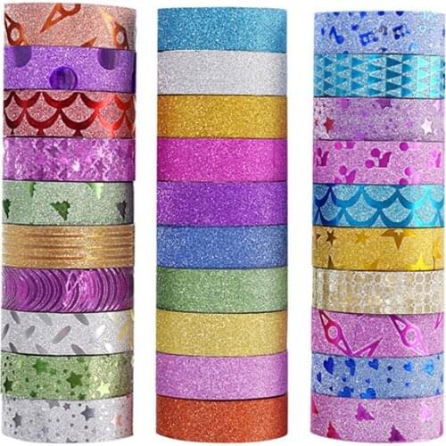 10PCS New Glitter Washi Tape Scrapbooking Decorative Adhesive DIY Color Masking Tape School Supplies Papeleria Stationery