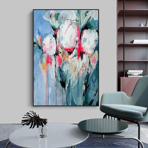 100% hand-painted blue tulip modern art picture for living room decoration large size Tableaux
