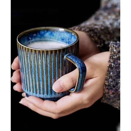220ml Blue Ceramic Kiln change texture Color Glazed coffee cups teacup Personality mug Chinese porcelain