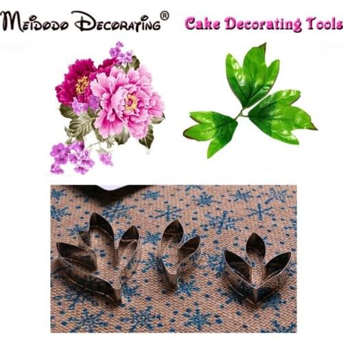 3 Pcs Fondant Cake Decoration Floral Leaf Cutter Gum Paste Flower Cutter Stainless Steel Peony Leaf Cutter Set