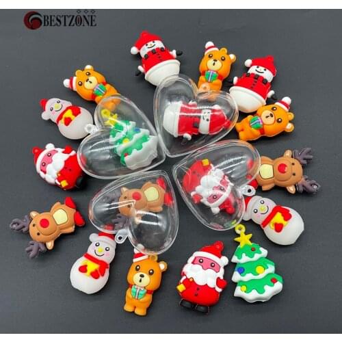 30Pcs 2.36'' Christmas Hanging Balls Heart Shaped Clear Plastic With Different Rubber Toys Ornaments For New Year Tree Deco