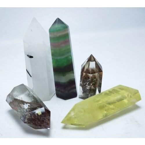 5pcs citrine Crystal small tower Natural garden Quartz clear Crystal Hexagonal Point fluorite Wand For Healing Home Decoration