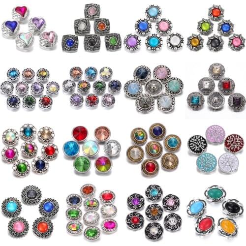 6pcs/lot Snap Button Jewelry Crystal Flowe Love Heart Metal 18mm Snap Buttons Fit Interchangeable Snap Bracelet Bangle Necklace