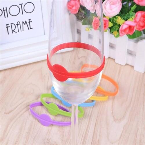 6PCS Solid Color Wine Glass Mark Circle Wine Glass Charm Reusable Silicone Ring Wine Glass Marker Wine Glass Tag Bar Accessories