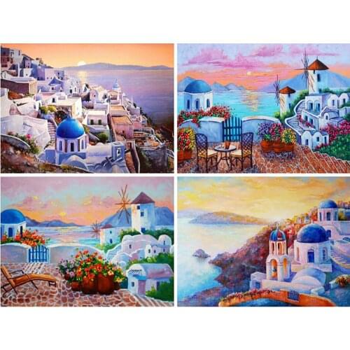 5D DIY Diamond Painting Town Full Round Diamond Embroidery Sunset Landscape Rhinestone Picture Home Decorations
