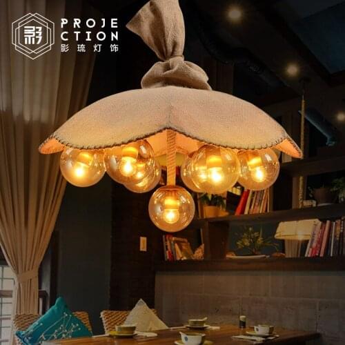 American country retro art linen umbrella hemp rope glass balloon pendant lamp