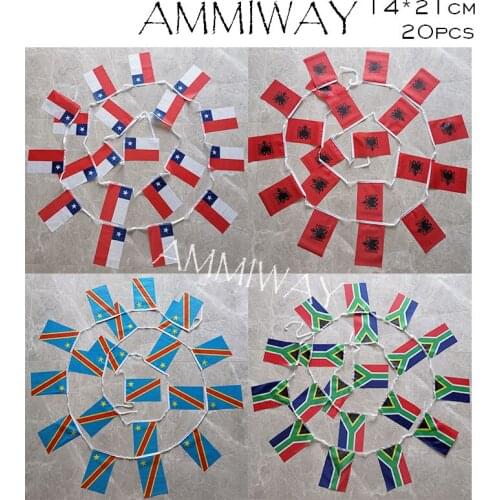 AMMIWAY 14x21cm 20pcs Chile Albania Democratic Republic Congo South Africa Custom National String Flag World Countries Bunting