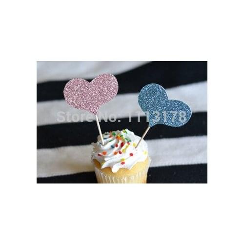 Glitter cheap Heart Cupcake Toppers wedding bridal Shower birthday tea party treat food picks decoration BT007