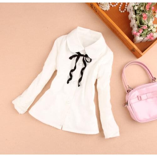 Girls blouse kids clothes 2019 Autumn children clothing school girl white blouse cute bow 100% cotton child shirt age 2-16Y