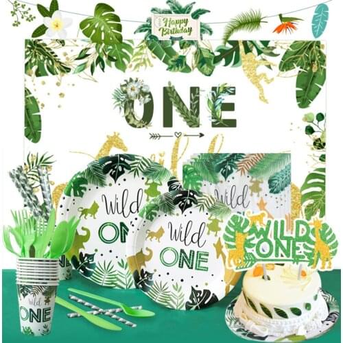 Wild party theme decoration boy girl first birthday happy birthday party decoration jungle disposable tableware paper plate cup