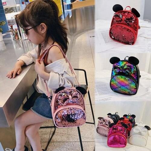Kids Cartoon School Backpack Girls Sequin Travel Shoulder Bag Hiking Backpacks For Girls Cute Mouse Ear Shaped Small Bags Sac