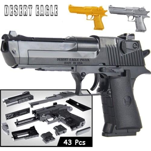 DIY Building Blocks Toys Weapon Desert Eagle Miniature Plastic Assembly Toy Gun Model Kits Can Fire Bullets for Kids Boys Gifts