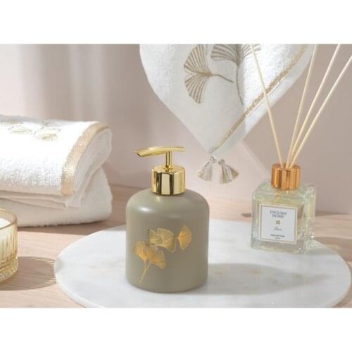 Gingko Glass Bathroom Liquid Soap Dispenser Shampoo Dispenser Bathroom Sink Shower 8x8x14 Cm Navy Blue Beige