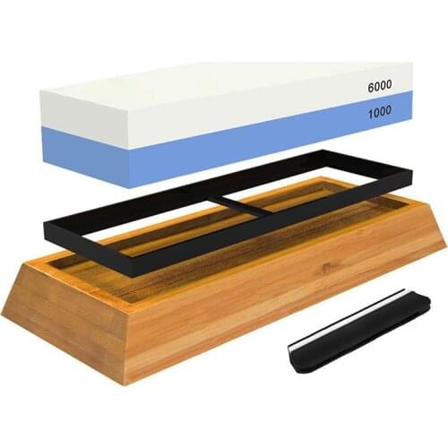 Double-sided white corundum 1000/6000 Grit Whetstone Sharpening Grinding Stone Knife Sharpener Kitchen Tool with Holder