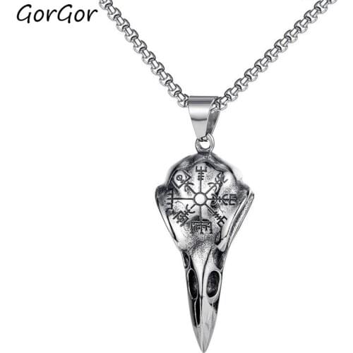 GorGor Necklace Men Stainless Steel Pattern Eagle Beak Skeleton Viking Symbol Pendant Individuality Party Accessories TX-1731