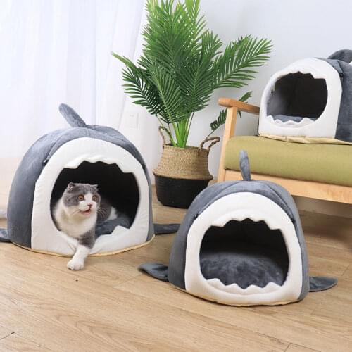 Pet Bed Shark Shape Cat Dog House Soft Kittens Kennel Warm Winter Sleeping Beds Comfortable Sofa Cushion Cat Nests Pet Supplies
