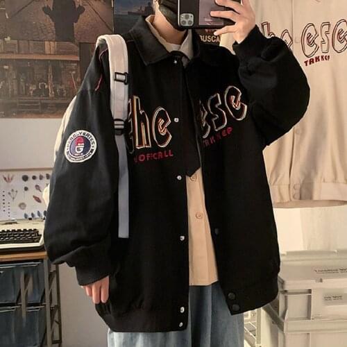 Streetwear Bomber Jackets 2021 Harajuku Casual Loose Coats Women Long Sleeve Turn Down Collar Neck Unisex Baseball Uniform